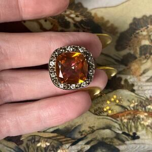 Vintage Sterling Silver CZ Topaz Ring - Size 7